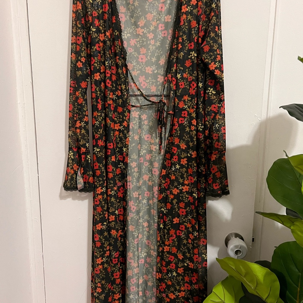 Black Sheer Floral Maxi Dress with Red Flowers - Picture 6 of 7
